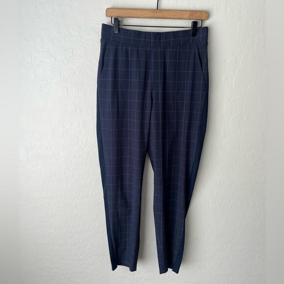 Athleta Plaid Brooklyn Ankle joggers navy blue 6 - Picture 6 of 12